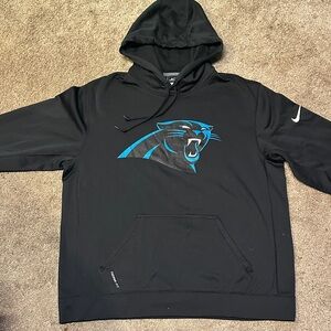 Nike Mens Carolina Panthers Logo Therma Fit Hoodie Sweatshirt Black Blue Size L